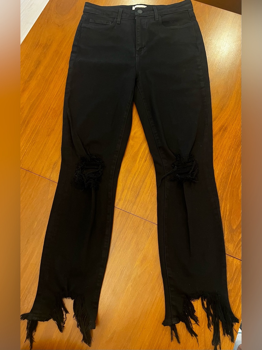 L'AGENCE Black Flare Jeans with Distressed Knees